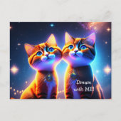 星空の下の可愛い猫のカップル - ポストカード (正面)