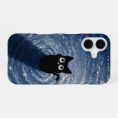 星空の下の可愛い黒子猫 iPhone 16 16ケース (裏面横)