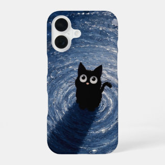星空の下の可愛い黒子猫 iPhone 16 16ケース