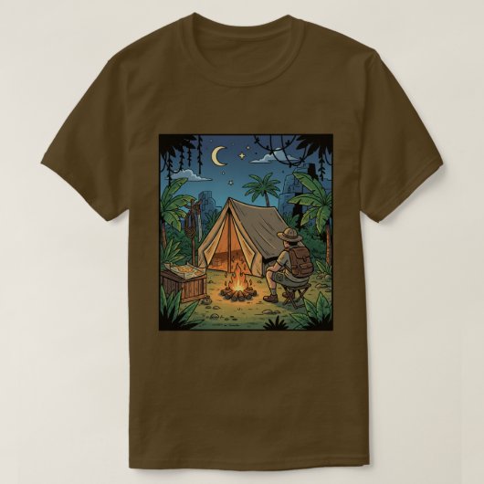 星空の下の夜のキャンプファイヤー アドベンチャーTシャツ Tシャツ (デザイン正面)
