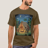 星空の下の夜のキャンプファイヤー アドベンチャーTシャツ Tシャツ (正面)