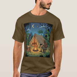 星空の下の夜のキャンプファイヤー アドベンチャーTシャツ Tシャツ