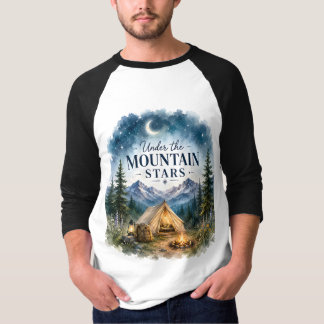 星空の下の山のキャンプ夜景 Tシャツ