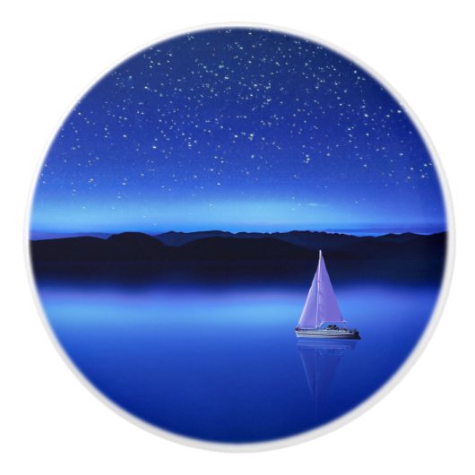 星空の下の帆船 セラミックノブ (正面)