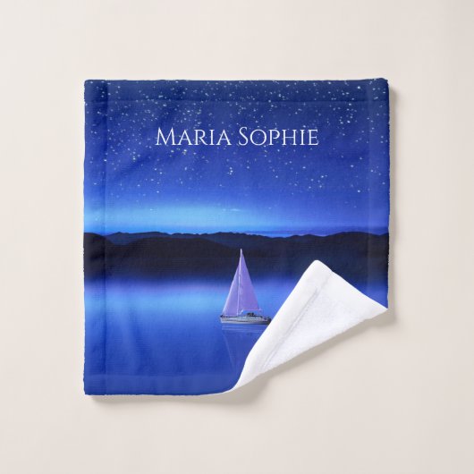 星空の下の帆船 バスタオルセット (ウォッシュタオル)