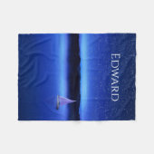 星空の下の帆船 フリースブランケット (正面(横))