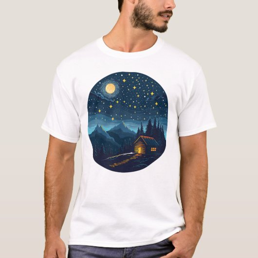 星空の下の心地よいキャビンのTシャツ Tシャツ (正面)