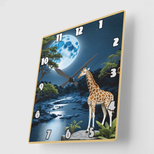 星空の下の月に照らされた川でキリン スクエア壁時計 (傾斜)
