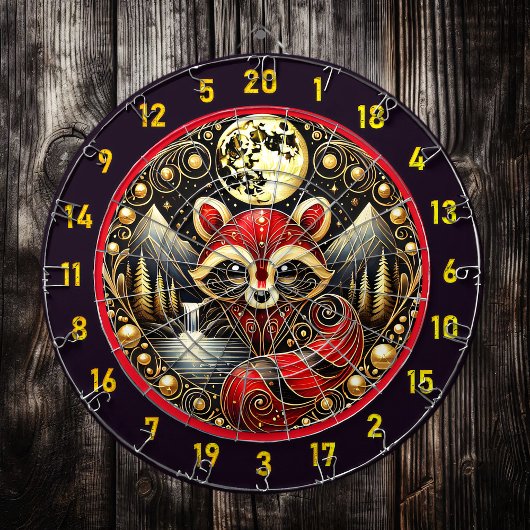 星空の下の燃えるような赤いアライグマ ダーツボード