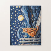 星空の下の猫 水彩画 ジグソーパズル (縦)