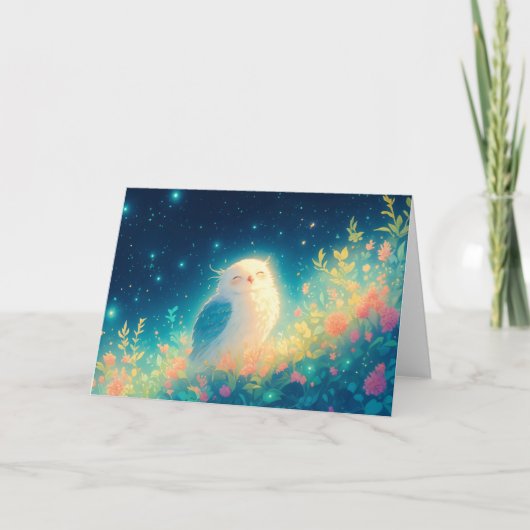 星空の下の白フクロウ カード (正面)