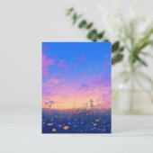 星空の下の輝く野の花の草原 ポストカード (スタンド正面)