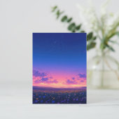 星空の下の野花の草原 ポストカード (スタンド正面)
