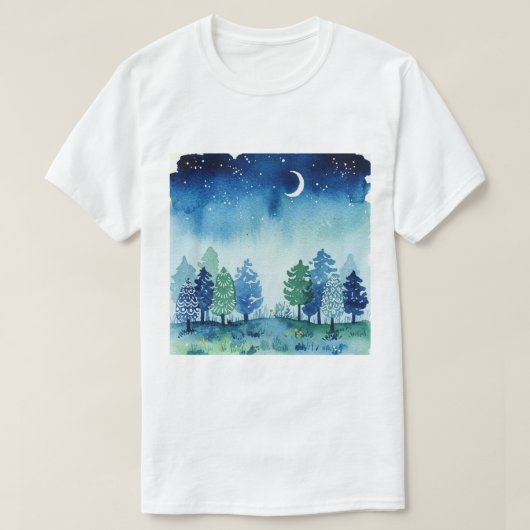 星空の下の針葉樹林 Tシャツ (デザイン正面)