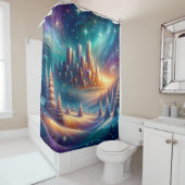 星空の下の雪の街並み シャワーカーテン (インサイチュ)