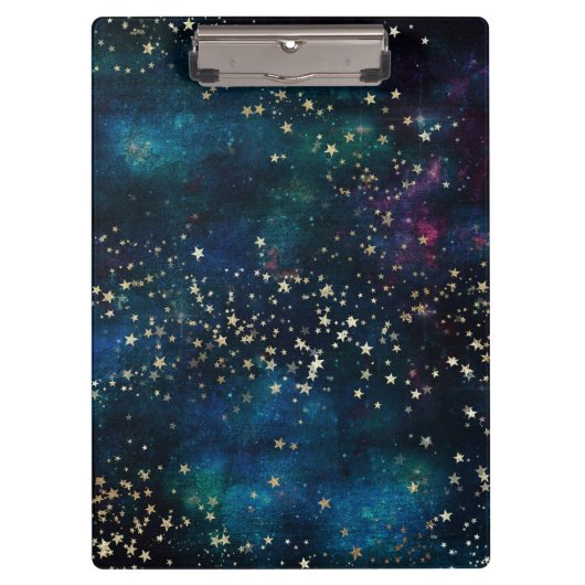 星空の下の青と金ゴールド クリップボード (正面)