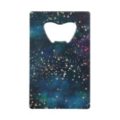 星空の下の青と金ゴールド クレジットカード栓抜き (正面)