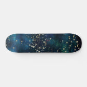 星空の下の青と金ゴールド スケートボード (横)