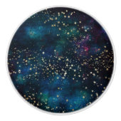 星空の下の青と金ゴールド セラミックノブ (正面)