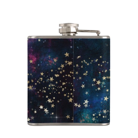 星空の下の青と金ゴールド フラスク (裏面)