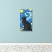 星空の下の黒猫、鮮やかなポップアートの絵画 キャンバスプリント (インサイチュ (ウッドフロア))