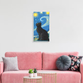 星空の下の黒猫、鮮やかなポップアートの絵画 キャンバスプリント (インサイチュ (リビング))