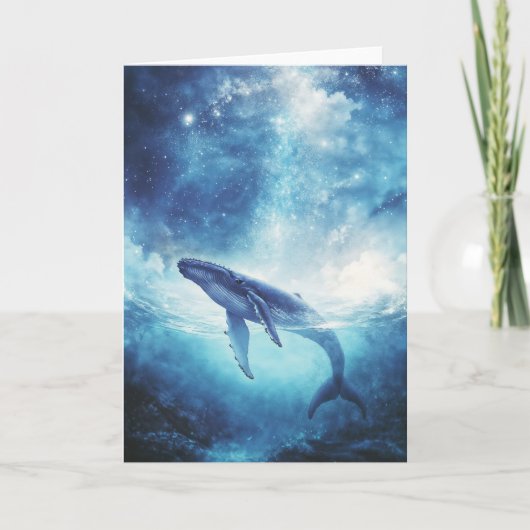 星空の下を泳ぐザトウクジラ カード (正面)