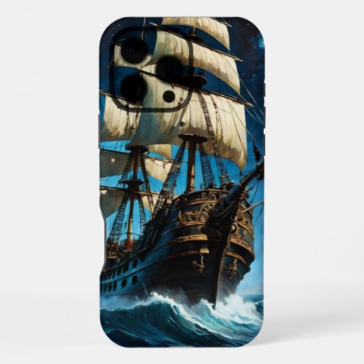 星空の下を航行する船 iPhoneケース (裏面)