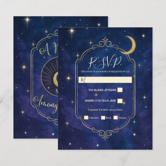 星空の中の夜RSVP 招待状 (正面/裏面)