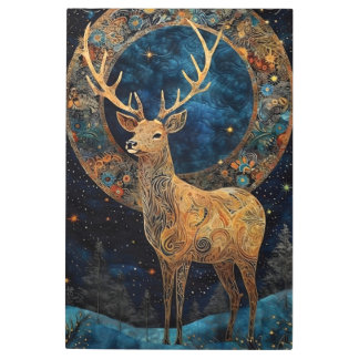 星空の優雅さ：森の中で魅了された鹿 メタルプリント