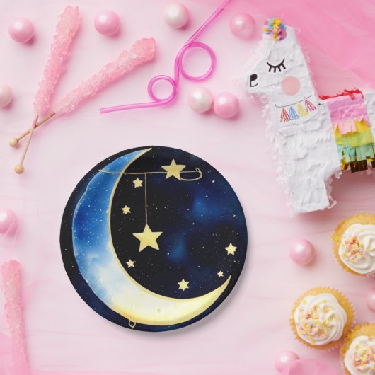 星空の冒険:月と星 ペーパープレート (パーティー)