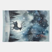 星空の冬の夜の鹿 キッチンタオル (横)