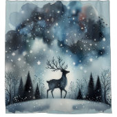 星空の冬の夜の鹿 シャワーカーテン (正面)