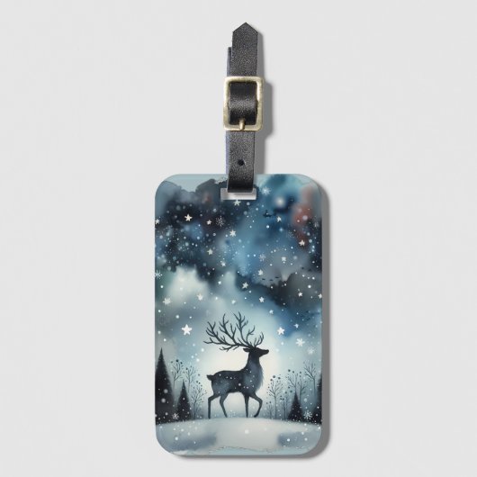 星空の冬の夜の鹿 ラゲッジタグ (正面縦)