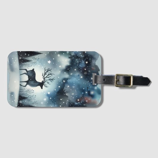 星空の冬の夜の鹿 ラゲッジタグ (正面横)