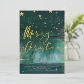 星空の冬の夜メリークリスマスグリーン金ゴールド シーズンカード (スタンド正面)