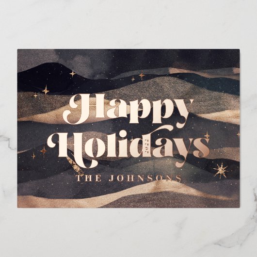 星空の冬の夜空 モダン エレガント おしゃれ 箔シーズンカード (正面)