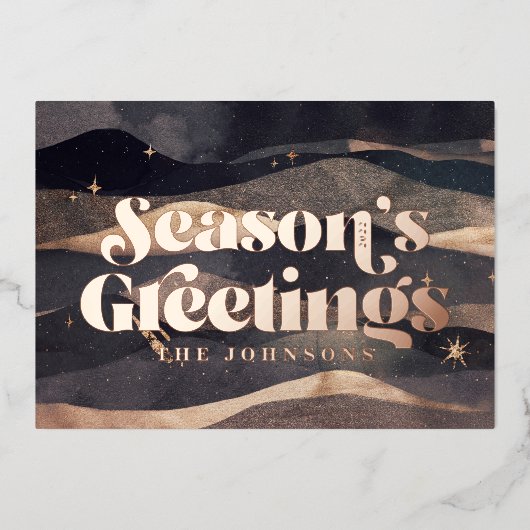 星空の冬の夜空 モダン エレガント おしゃれ 箔シーズンカード (正面)