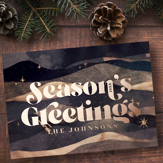 星空の冬の夜空 モダン エレガント おしゃれ 箔シーズンカード