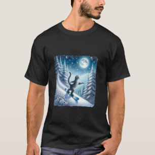 星空の冬Skの下、猫のスノーボードが優雅に Tシャツ