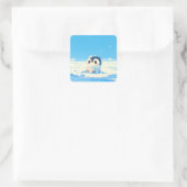 星空の北極の風景に佇むかわいいペンギンの雛 スクエアシール (バッグ)