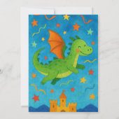 星空の城の上の空飛ぶ緑のドラゴン 誕生日 招待状 (裏面)