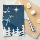 星空の夜すべて落ち着いている明るいクリスマス キッチンタオル (四つ折り)