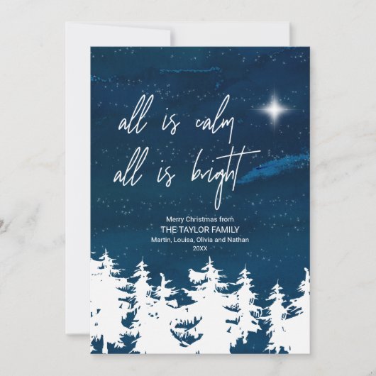 星空の夜すべて落ち着いている明るいクリスマス シーズンカード (正面)