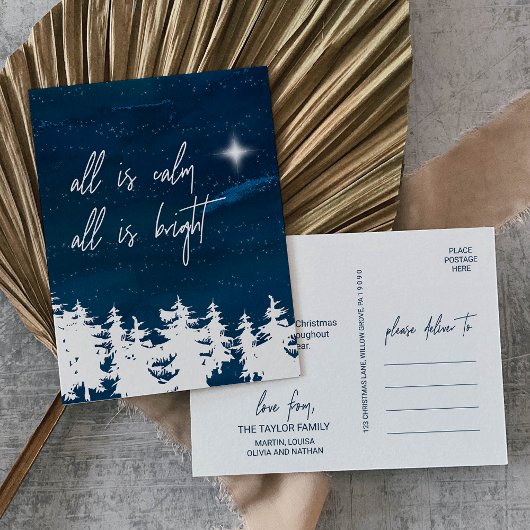 星空の夜すべて落ち着いている明るいクリスマス シーズンポストカード