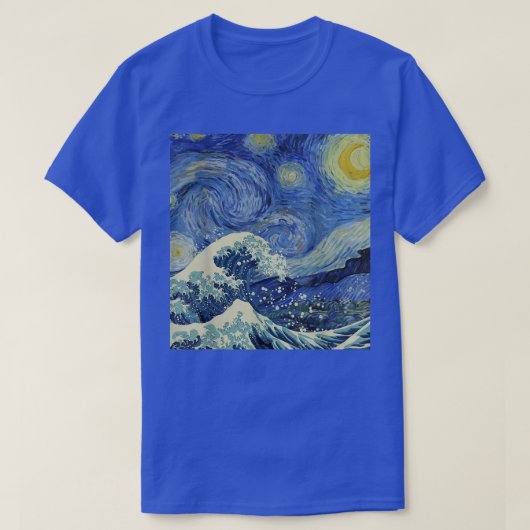 星空の夜とウェーブバン素晴らしゴッホアート絵を描 Tシャツ (デザイン正面)