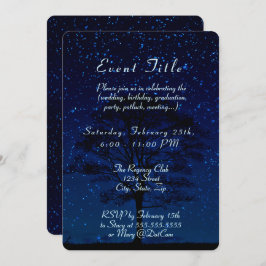 星空の夜と木のダークブルー 招待状