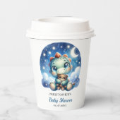 星空の夜にクマを抱える可愛いベビー恐竜 紙コップ (裏面)