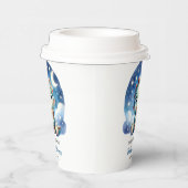 星空の夜にクマを抱える可愛いベビー恐竜 紙コップ (右)