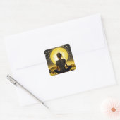 星空の夜に満月で薬を飲む女性 スクエアシール (封筒)